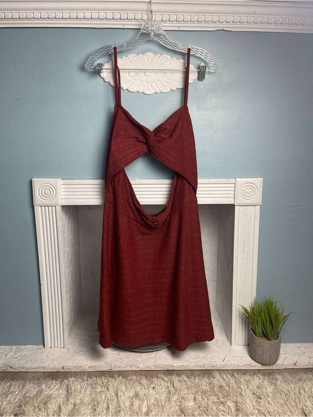 Anthropologie Textured Burnt Red Dress with Open Midriff